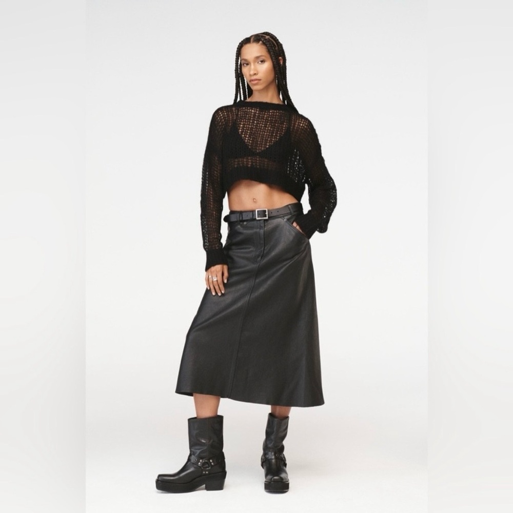 Zara x Steven Meisel NWT Limited Edition Black Leather Midi Skirt Pockets Small